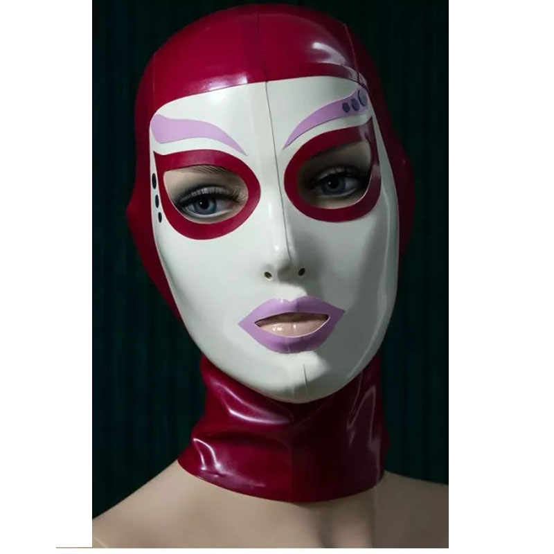 Women'S Red Accessories - Sexy rosarote Latex-Haube, Gummimaske, weißes Gesicht,