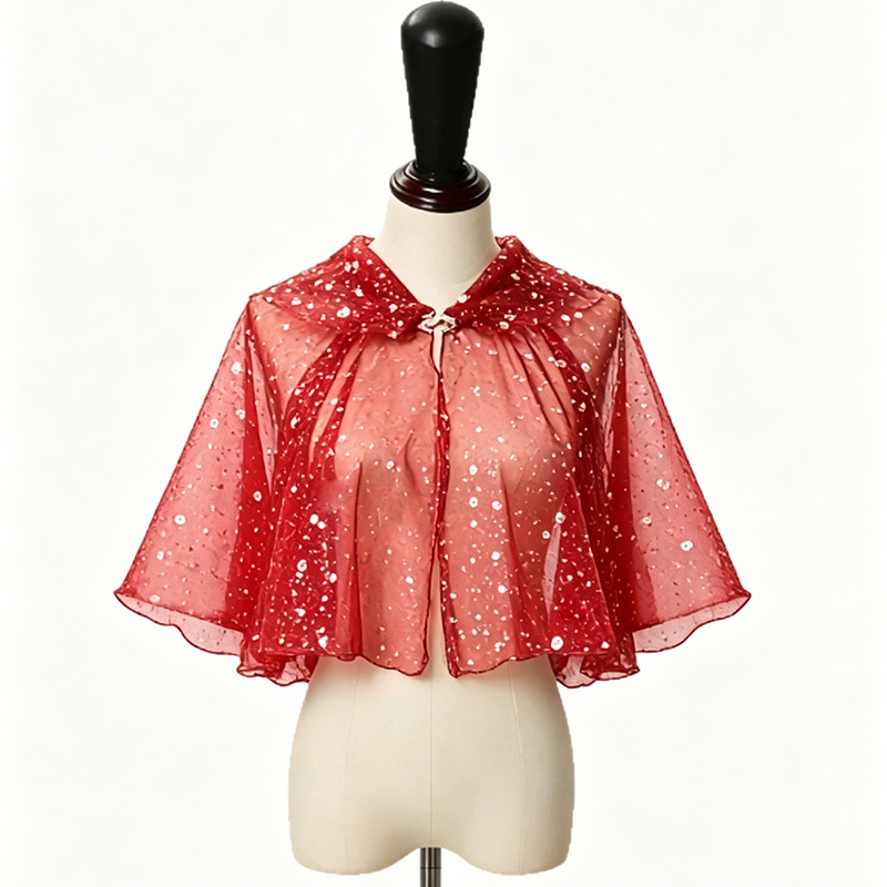 Women'S Red Accessories - Bühnenkostüm - glänzender goldener Pailletten-Kapuzenumhang für